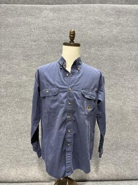 Bugle Boy Company Shirt Mens Large Blue Solid Long Sleeve Button-Up Pockets Top